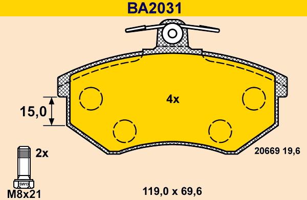 Barum BA2031 - Тормозные колодки, дисковые, комплект autosila-amz.com