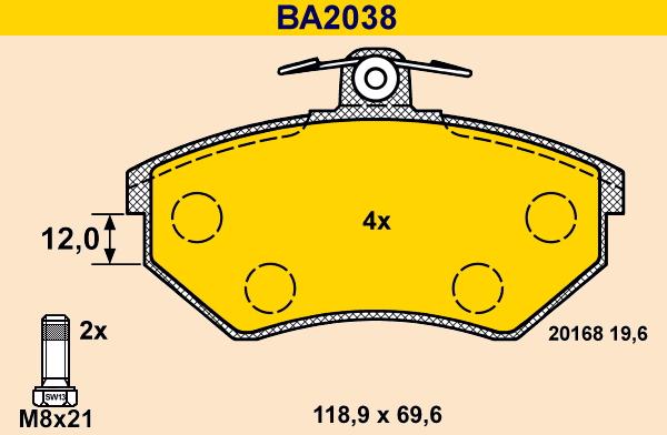 Barum BA2038 - Тормозные колодки, дисковые, комплект autosila-amz.com