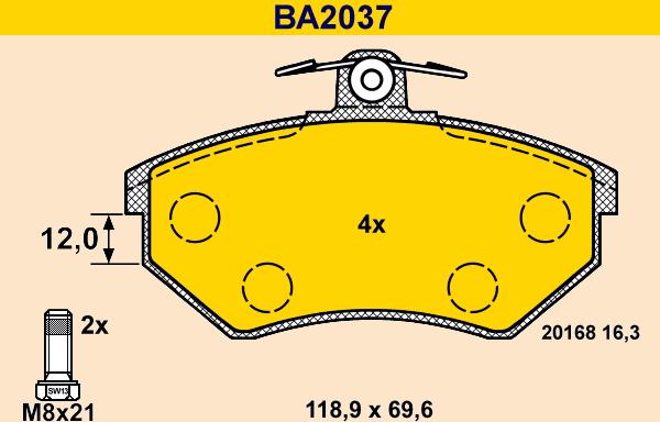 Barum BA2037 - Тормозные колодки, дисковые, комплект autosila-amz.com