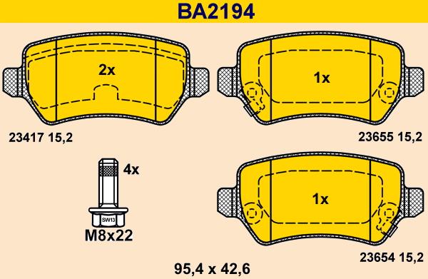 Barum BA2194 - Тормозные колодки, дисковые, комплект autosila-amz.com