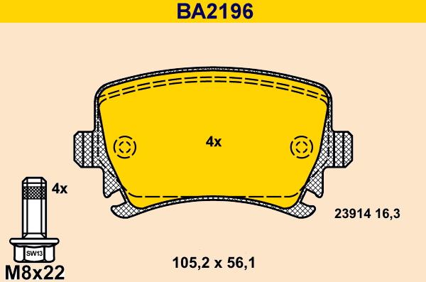 Barum BA2196 - Тормозные колодки, дисковые, комплект autosila-amz.com
