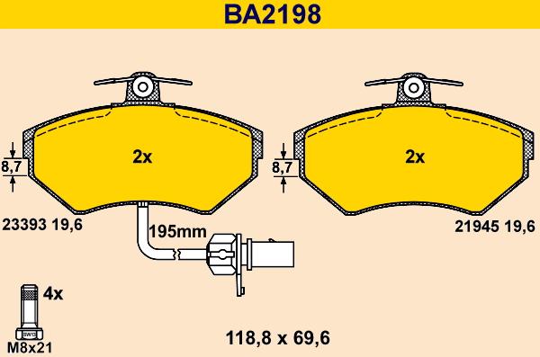 Barum BA2198 - Тормозные колодки, дисковые, комплект autosila-amz.com