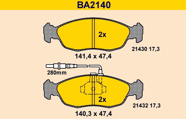 Barum BA2140 - Тормозные колодки, дисковые, комплект autosila-amz.com