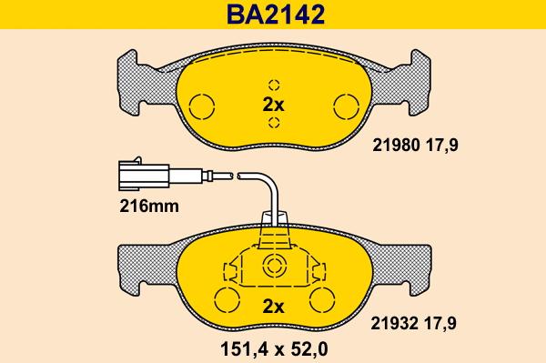 Barum BA2142 - Тормозные колодки, дисковые, комплект autosila-amz.com