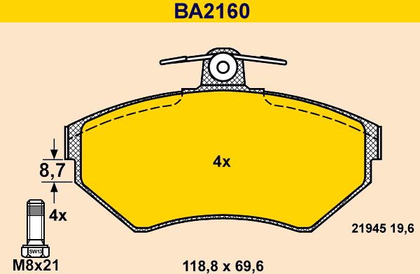Barum BA2160 - Тормозные колодки, дисковые, комплект autosila-amz.com