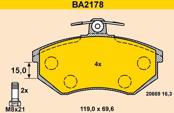 Barum BA2178 - Тормозные колодки, дисковые, комплект autosila-amz.com