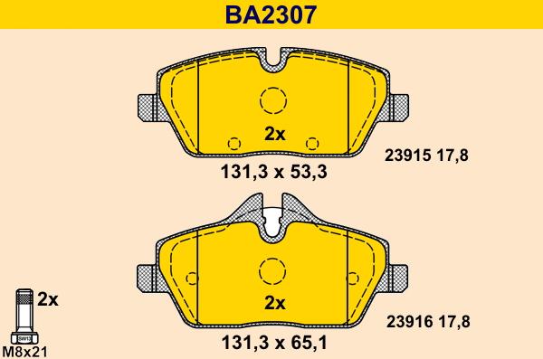 Barum BA2307 - Тормозные колодки, дисковые, комплект autosila-amz.com