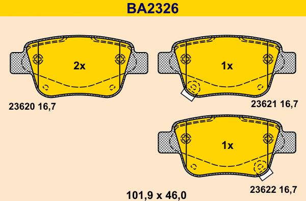 Barum BA2326 - Тормозные колодки, дисковые, комплект autosila-amz.com
