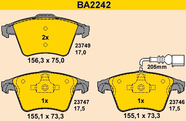 Barum BA2242 - Тормозные колодки, дисковые, комплект autosila-amz.com