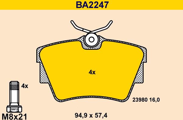 Barum BA2247 - Тормозные колодки, дисковые, комплект autosila-amz.com