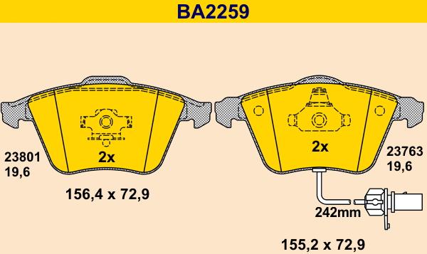 Barum BA2259 - Тормозные колодки, дисковые, комплект autosila-amz.com