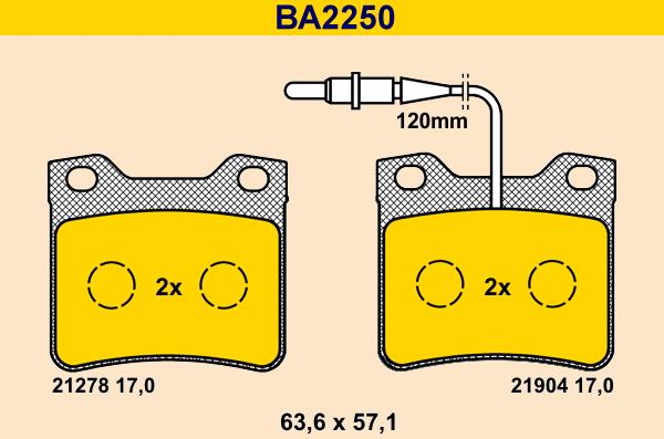 Barum BA2250 - Тормозные колодки, дисковые, комплект autosila-amz.com