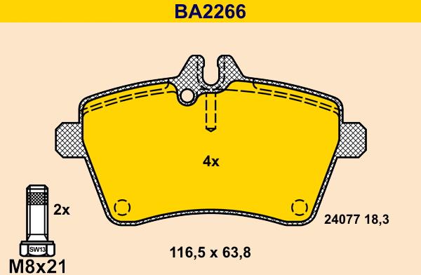 Barum BA2266 - Тормозные колодки, дисковые, комплект autosila-amz.com