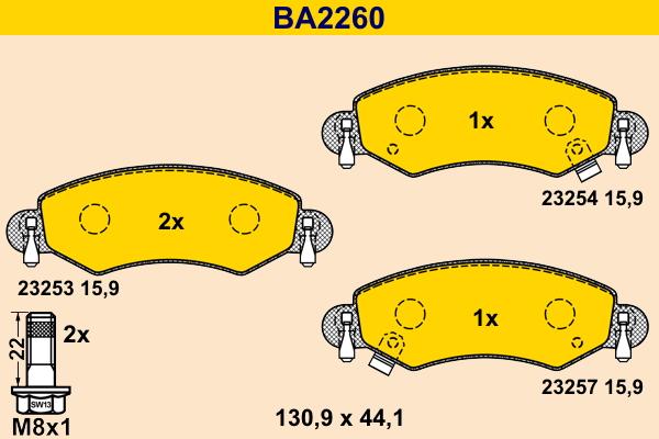 Barum BA2260 - Тормозные колодки, дисковые, комплект autosila-amz.com