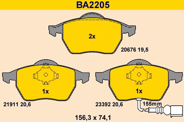 Barum BA2205 - Тормозные колодки, дисковые, комплект autosila-amz.com