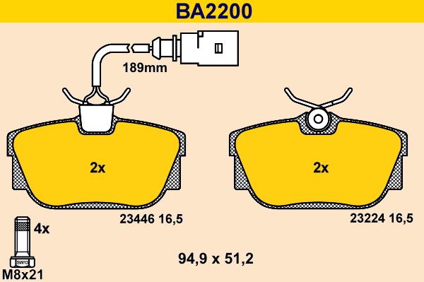Barum BA2200 - Тормозные колодки, дисковые, комплект autosila-amz.com