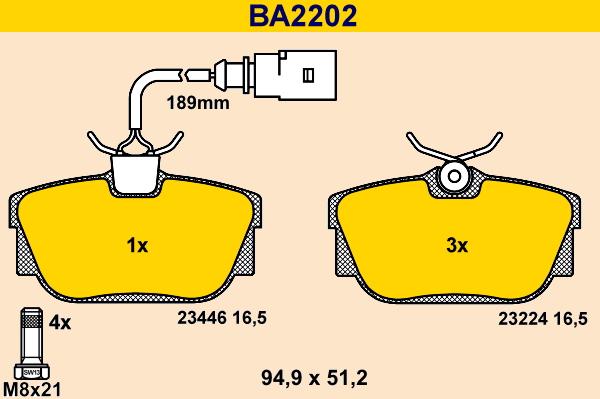 Barum BA2202 - Тормозные колодки, дисковые, комплект autosila-amz.com