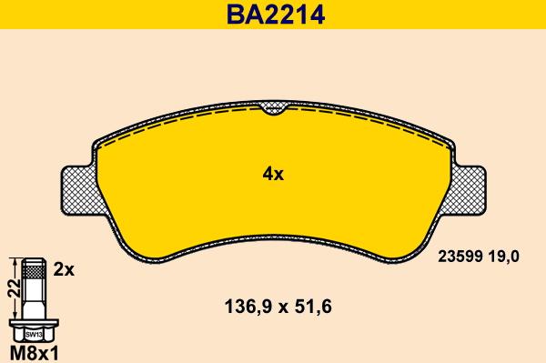 Barum BA2214 - Тормозные колодки, дисковые, комплект autosila-amz.com