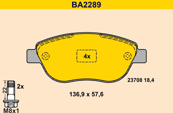 Barum BA2289 - Тормозные колодки, дисковые, комплект autosila-amz.com