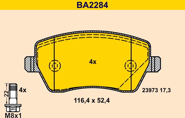 Barum BA2284 - Тормозные колодки, дисковые, комплект autosila-amz.com