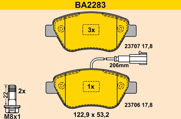 Barum BA2283 - Тормозные колодки, дисковые, комплект autosila-amz.com