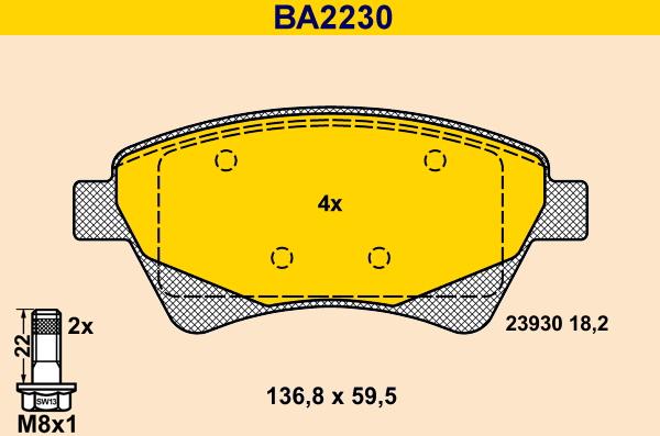 Barum BA2230 - Тормозные колодки, дисковые, комплект autosila-amz.com
