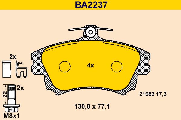 Barum BA2237 - Тормозные колодки, дисковые, комплект autosila-amz.com