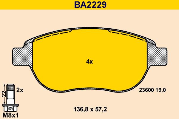 Barum BA2229 - Тормозные колодки, дисковые, комплект autosila-amz.com