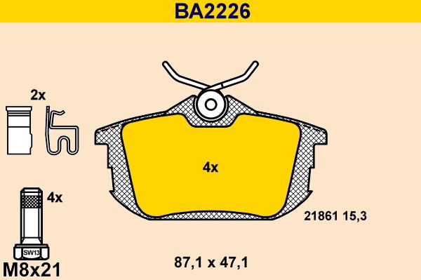 Barum BA2226 - Тормозные колодки, дисковые, комплект autosila-amz.com
