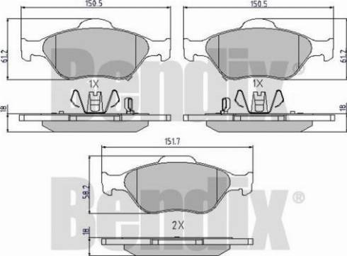 BENDIX 510454 - Тормозные колодки, дисковые, комплект autosila-amz.com