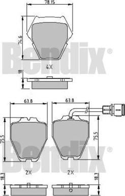 BENDIX 510613 - Тормозные колодки, дисковые, комплект autosila-amz.com