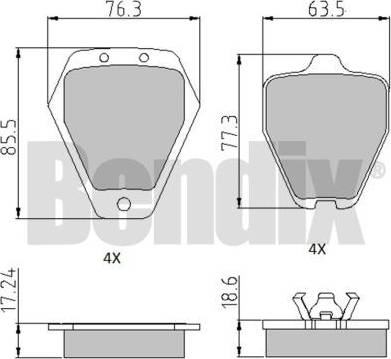 BENDIX 510726 - Тормозные колодки, дисковые, комплект autosila-amz.com