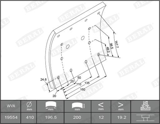 Beral KBL19554.0-1642 - Комплект тормозных башмаков, барабанные тормоза autosila-amz.com