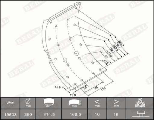 Beral KBL19503.0-1637 - Комплект тормозных башмаков, барабанные тормоза autosila-amz.com