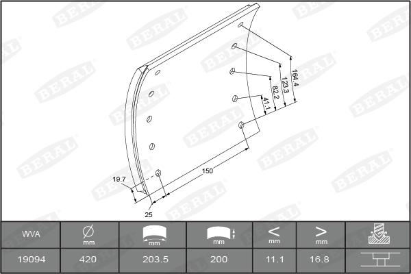 Beral KBL19094.0-1560 - Комплект тормозных башмаков, барабанные тормоза autosila-amz.com