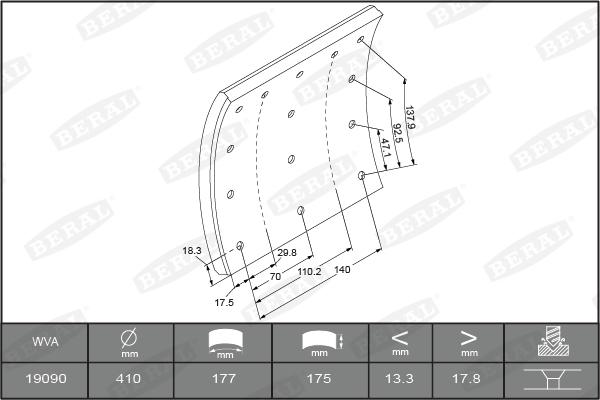 Beral KBL19090.0-1660 - Комплект тормозных башмаков, барабанные тормоза autosila-amz.com