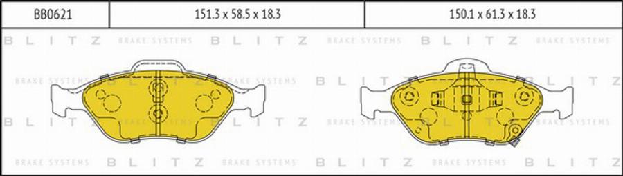 Blitz BB0621 - Тормозные колодки, дисковые, комплект autosila-amz.com