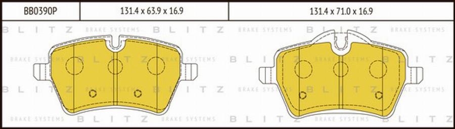Blitz BB0390P - Тормозные колодки, дисковые, комплект autosila-amz.com