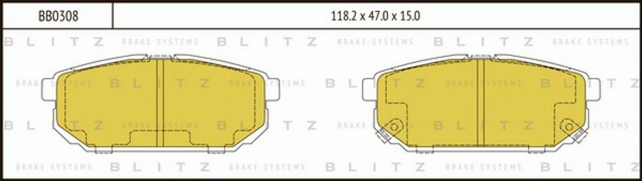 Blitz BB0308 - Тормозные колодки, дисковые, комплект autosila-amz.com