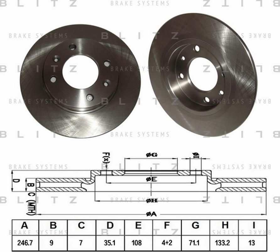 Blitz BS0134 - диск тормозной задний!\ Citroen Xsara, Peugeot 307 1.4-2.0HDi 01> autosila-amz.com