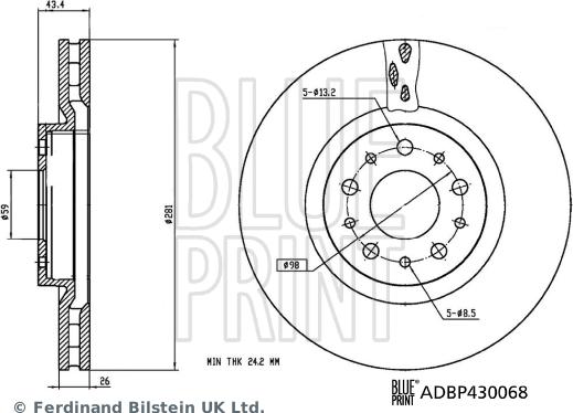Blue Print ADBP430068 - Тормозной диск autosila-amz.com