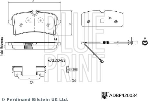 Blue Print ADBP420034 - Тормозные колодки, дисковые, комплект autosila-amz.com