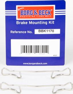 Borg & Beck BBK1170 - Комплектующие для колодок дискового тормоза autosila-amz.com