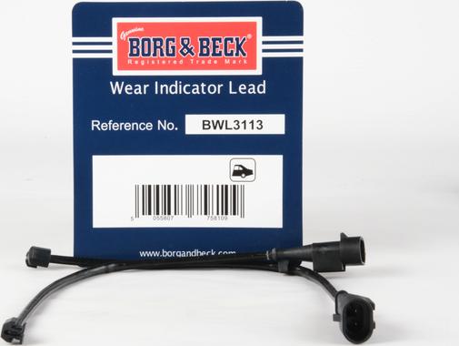 Borg & Beck BWL3113 - Сигнализатор, износ тормозных колодок autosila-amz.com