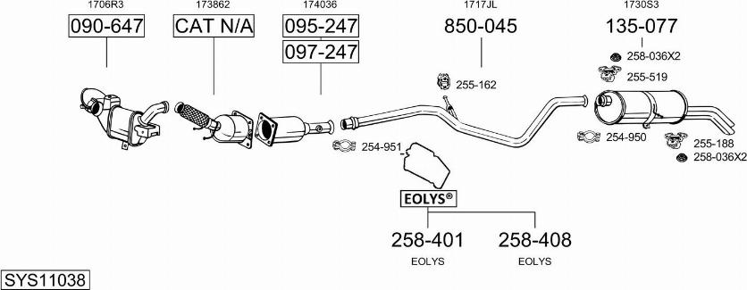 Bosal SYS11038 - Система выпуска ОГ autosila-amz.com