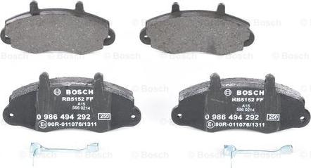 BOSCH 0 986 494 292 - Тормозные колодки, дисковые, комплект autosila-amz.com