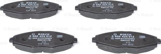 BOSCH 0 986 424 512 - Тормозные колодки, дисковые, комплект autosila-amz.com