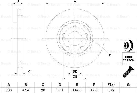 BOSCH 0 986 479 368 - Диск тормозной передний Hyundai Tucson (04-) d=280 (в упак. 2шт. цена за штуку) BOSCH autosila-amz.com