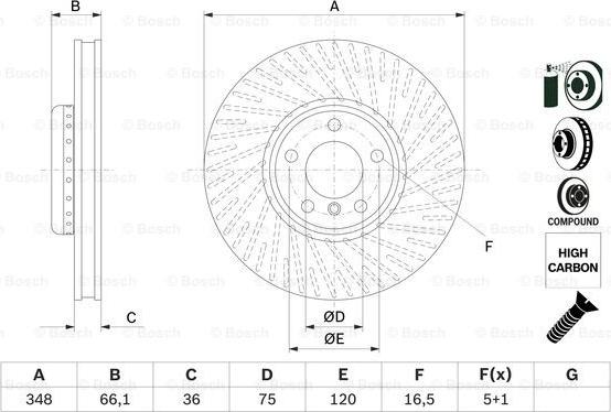 BOSCH 0 986 479 E18 - Диск тормозной BMW 5 F10/11/7 F01-04 передний правый вент. D 348мм. 0 986 479 E18 autosila-amz.com