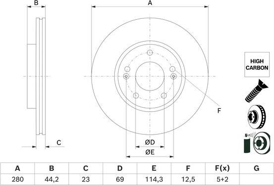 BOSCH 0 986 479 F36 - Тормозной диск передний Левый/Правый HYUNDAI CRETA, ELANTRA V, ELANTRA autosila-amz.com